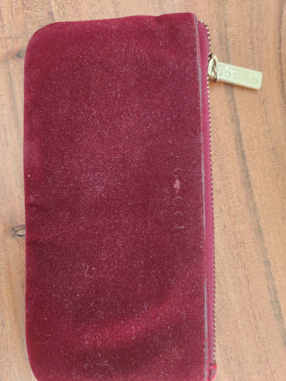 Gucci Red Velvet Zip Wallet with Gold-Tone Hardware